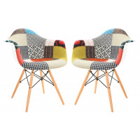 LeisureMod W24M2 Willow Multi-Colored Patchwork Fabric Eiffel Accent Chair Set of 2