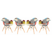 LeisureMod W24M4 Willow Multi-Colored Patchwork Fabric Eiffel Accent Chair Set of 4