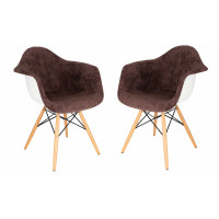 LeisureMod W24VBR2 Willow Velvet Eiffel Wooden Base Accent Chair Set of 2