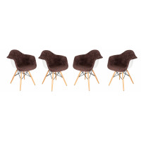 LeisureMod W24VBR4 Willow Velvet Eiffel Wooden Base Accent Chair Set of 4