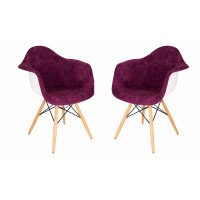 LeisureMod W24VPR2 Willow Velvet Eiffel Wooden Base Accent Chair Set of 2