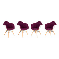 LeisureMod W24VPR4 Willow Velvet Eiffel Wooden Base Accent Chair Set of 4