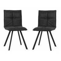 LeisureMod WC18BL2 Wesley Modern Leather Dining Chair With Metal Legs Set of 2