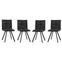 LeisureMod WC18BL4 Wesley Modern Leather Dining Chair With Metal Legs Set of 4