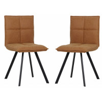 LeisureMod WC18BR2 Wesley Modern Leather Dining Chair With Metal Legs Set of 2