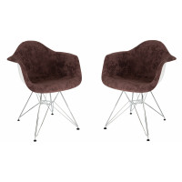 LeisureMod WM24VBR2 Willow Velvet Eiffel Metal Base Accent Chair Set of 2