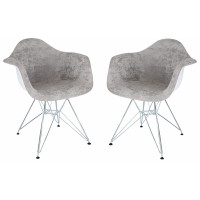 LeisureMod WM24VGR2 Willow Velvet Eiffel Metal Base Accent Chair Set of 2