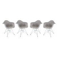 LeisureMod WM24VGR4 Willow Velvet Eiffel Metal Base Accent Chair Set of 4