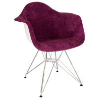 LeisureMod WM24VPR Willow Velvet Eiffel Metal Base Accent Chair