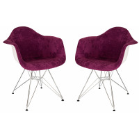 LeisureMod WM24VPR2 Willow Velvet Eiffel Metal Base Accent Chair Set of 2