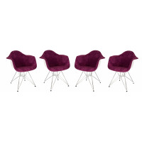 LeisureMod WM24VPR4 Willow Velvet Eiffel Metal Base Accent Chair Set of 4