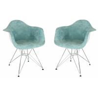 LeisureMod WM24VTL2 Willow Velvet Eiffel Metal Base Accent Chair Set of 2