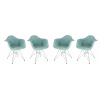 LeisureMod WM24VTL4 Willow Velvet Eiffel Metal Base Accent Chair Set of 4