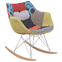 LeisureMod WR24FC Willow Patchwork Fabric Eiffel Rocking Chair