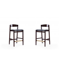 Manhattan Comfort 2-CS007-BK Klismos 36.75 in. Black and Dark Walnut Beech Wood Counter Height Bar Stool (Set of 2)