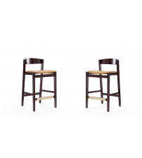 Manhattan Comfort 2-CS007-CL Klismos 36.75 in. Camel and Dark Walnut Beech Wood Counter Height Bar Stool (Set of 2)