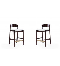 Manhattan Comfort 2-CS007-IV Klismos 36.75 in. Ivory and Dark Walnut Beech Wood Counter Height Bar Stool (Set of 2)