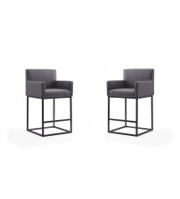 Manhattan Comfort 2-CS010-GY Ambassador 38 in. Grey and Black Metal Counter Height Bar Stool (Set of 2)