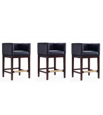 Manhattan Comfort 3-CS005-BK Kingsley 34 in. Black and Dark Walnut Beech Wood Counter Height Bar Stool (Set of 3)