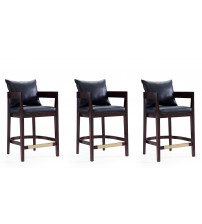 Manhattan Comfort 3-CS006-BK Ritz 34 in. Black and Dark Walnut Beech Wood Counter Height Bar Stool (Set of 3)