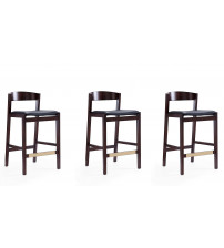 Manhattan Comfort 3-CS007-BK Klismos 36.75 in. Black and Dark Walnut Beech Wood Counter Height Bar Stool (Set of 3)