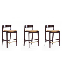 Manhattan Comfort 3-CS007-CL Klismos 36.75 in. Camel and Dark Walnut Beech Wood Counter Height Bar Stool (Set of 3)