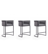 Manhattan Comfort 3-CS008-GY Cosmopolitan 33.8 in. Grey and Black Metal Counter Height Bar Stool (Set of 3)