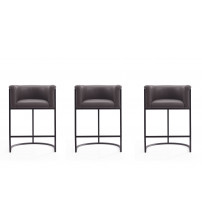 Manhattan Comfort 3-CS008-PE Cosmopolitan 33.8 in. Pebble and Black Metal Counter Height Bar Stool (Set of 3)
