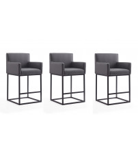 Manhattan Comfort 3-CS010-GY Ambassador 38 in. Grey and Black Metal Counter Height Bar Stool (Set of 3)