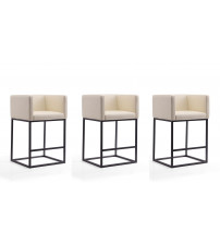 Manhattan Comfort 3-CS011-CR Embassy 34 in. Cream and Black Metal Counter Height Bar Stool (Set of 3)