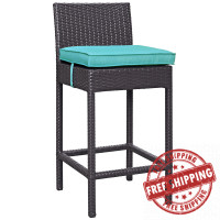 Modway EEI-1006-EXP-TRQ Convene Outdoor Patio Fabric Bar Stool in Espresso Turquoise