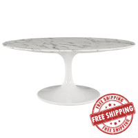 Modway EEI-1140-WHI Lippa 42" Oval-Shaped Artificial Marble Coffee Table in White