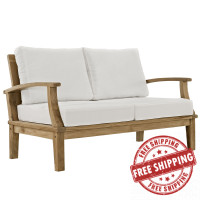 Modway EEI-1144-NAT-WHI-SET Marina Outdoor Patio Teak Loveseat Natural White