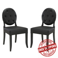 Modway EEI-1279-BLK Button Dining Side Chair Set of 2 in Black