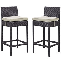 Modway EEI-1281-EXP-BEI Lift Bar Stool Outdoor Patio Set of 2 in Espresso Beige