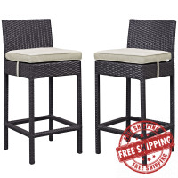 Modway EEI-1281-EXP-BEI Lift Bar Stool Outdoor Patio Set of 2 in Espresso Beige