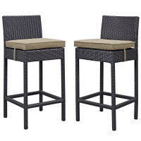 Modway EEI-1281-EXP-MOC Lift Bar Stool Outdoor Patio Set of 2 in Espresso Brwon