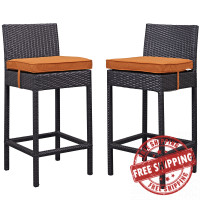 Modway EEI-1281-EXP-ORA Lift Bar Stool Outdoor Patio Set of 2 in Espresso Orange