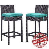 Modway EEI-1281-EXP-TRQ Lift Bar Stool Outdoor Patio Set of 2 in Espresso Turquoise