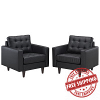 Modway EEI-1282-BLK Empress Armchair Leather Set of 2 in Black