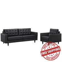 Modway EEI-1311-BLK Empress Sofa and Armchair Set of 2 in Black