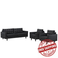 Modway EEI-1312-BLK Empress Sofa and Armchairs Set of 3 in Black