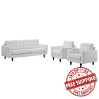 Modway EEI-1312-WHI Empress Sofa and Armchairs Set of 3 in White