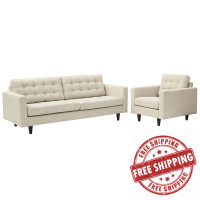 Modway EEI-1313-BEI Empress Armchair and Sofa Set of 2