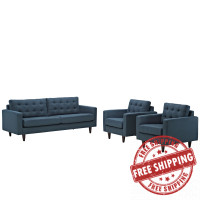 Modway EEI-1314-AZU Empress Sofa and Armchairs Set of 3 in Azure