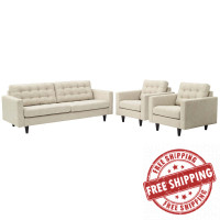 Modway EEI-1314-BEI Empress Sofa and Armchairs Set of 3