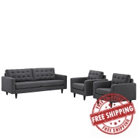 Modway EEI-1314-DOR Empress Sofa and Armchairs Set of 3 in Gray