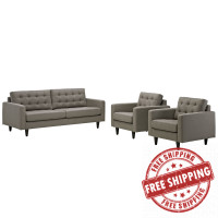 Modway EEI-1314-GRA Empress Sofa and Armchairs Set of 3 in Granite