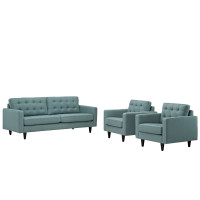 Modway EEI-1314-LAG Empress Sofa and Armchairs Set of 3 in Lagua