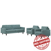 Modway EEI-1314-LAG Empress Sofa and Armchairs Set of 3 in Lagua